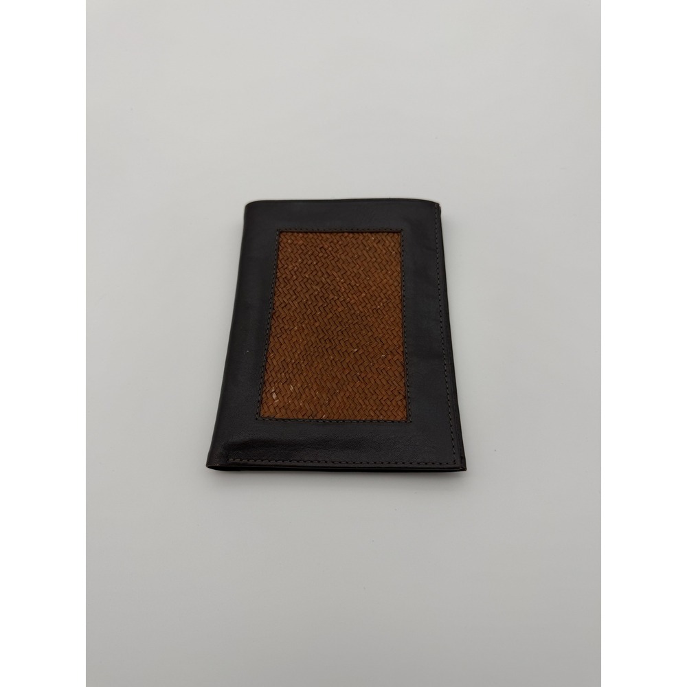 Homero Ortega Leather Passport Holder Wallet Woven Inlay Brown Ecuador Mens - Picture 1 of 4
